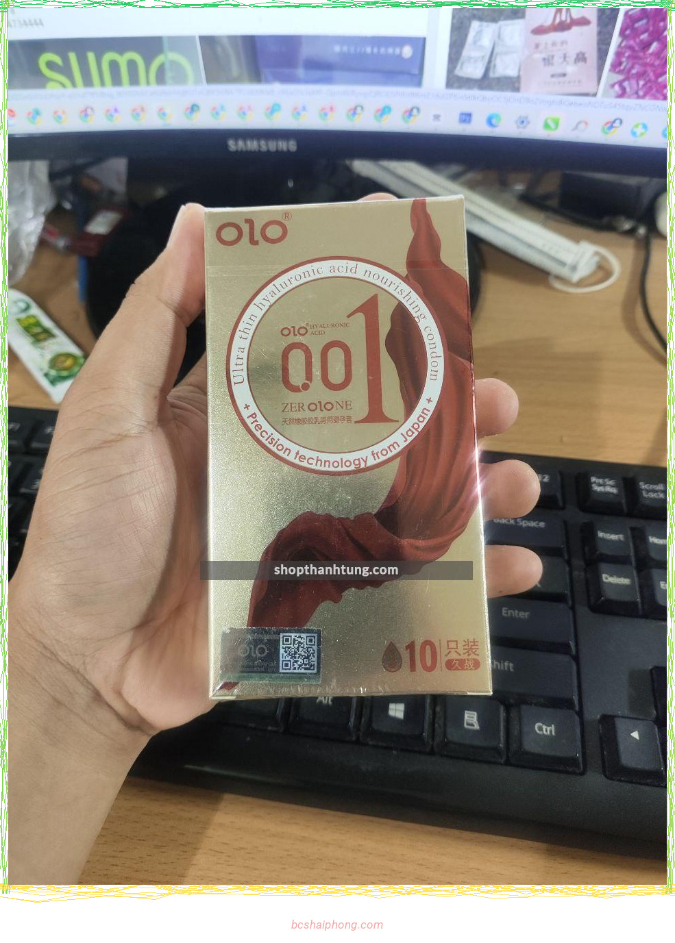 Bao cao su OLO Red Thin 001 Square Gold GaGan noi dac biet Gel boi tron goc nuoc keo dai thoi gian Hop 10 BCS.jpg